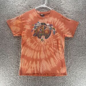 Vintage 90s‎ Shirt Mens Medium Orange Tie Dye Aztec Native American Bear Cotton